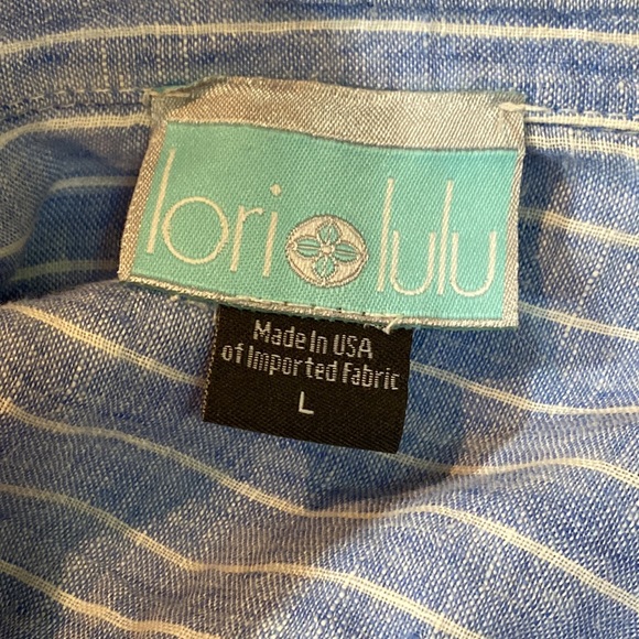 Lori+Lulu Blue Striped 100% Linen Long or Boy Friend Shirt - Size Large - Picture 4 of 6